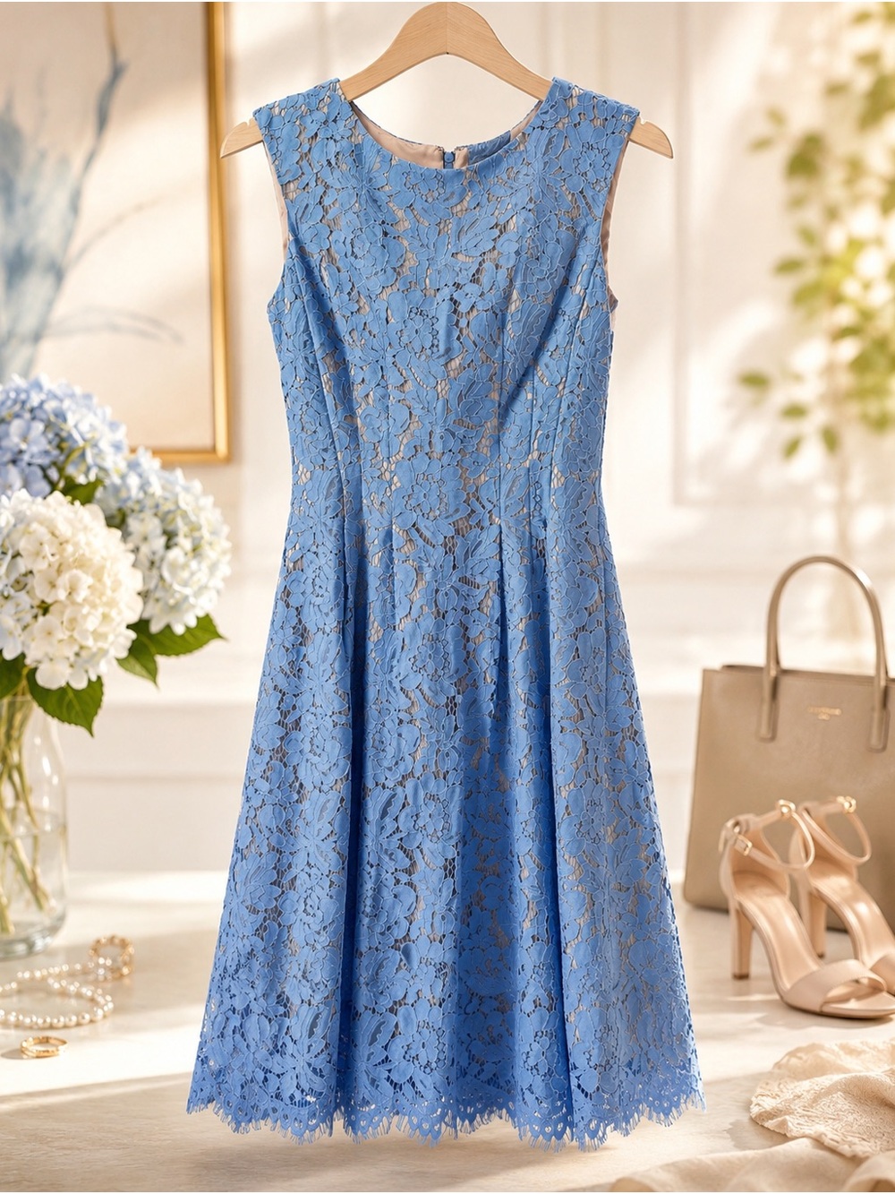 Vince Camuto Light Blue Floral Lace Fit & Flare Dress Size 2